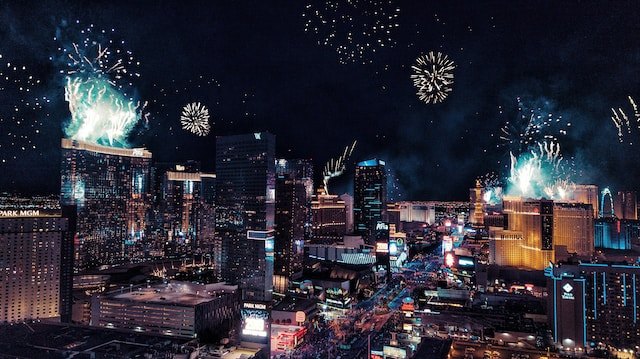 city with fireworks during night time in American Holidays (New Year)